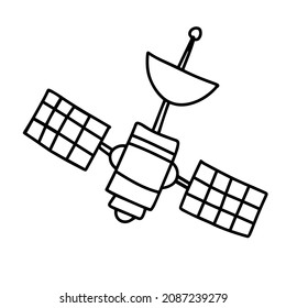 Ilustración vectorial del doodle del satélite en órbita.
