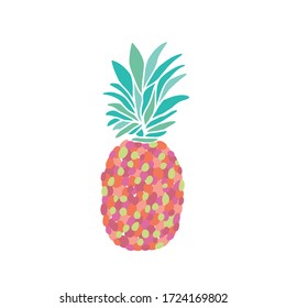 Vector doodle illustration of a pineapple. isolated sketch color ananas. Hand drawn fruit.