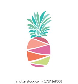 Vector doodle illustration of a pineapple. isolated sketch color ananas. Hand drawn fruit.