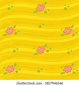 Ilustración vectorial de un patrón de flor chamomile rosa sobre un fondo amarillo. El concepto positivo es adecuado para el hogar, las impresiones de cocina y los accesorios. Dibujo vectorial de doodle de un lindo ca