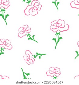 vector doodle illustration of pink stylized roses seamless pattern on white background