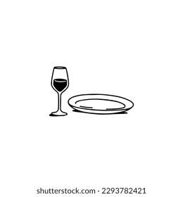vector doodle illustration of plates and drinks