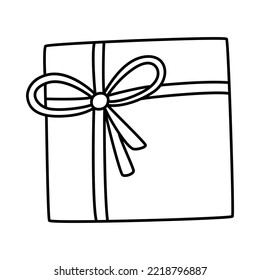 Vector doodle illustration of a present box with ribbon, Christmas and New Year vector clipart