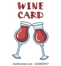 Vector doodle illustration with red wine glasses for wine bar and menu. Isolated flat illustration on white background in hand drawn style.