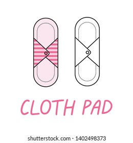 Vector doodle illustration with reusable cloth menstrual pad. Zero waste supplies for personal hygiene. Plastic free concept. Sustainable lifestyle