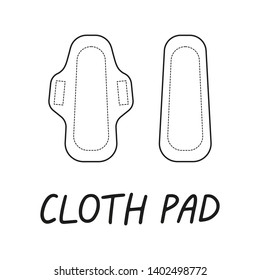 Vector doodle illustration with reusable cloth menstrual pad. Zero waste supplies for personal hygiene. Sustainable lifestyle. Plastic free concept