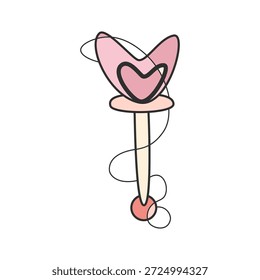 Vektordoodle-Darstellung eines Sicherheitsstiftes mit Herzform. Verspieltes romantisches Design in Pastellfarben für Aufkleber, Karten, Baby-Design, Textilien, Print-on-Demand.