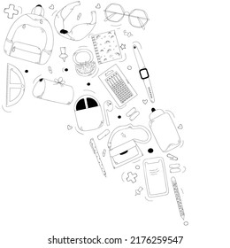Vector  doodle illustration of school supplies.  Girly accessories.  Delicate school accessories