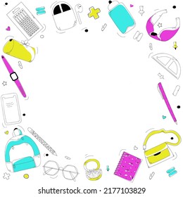 Ilustración vectorial de los suministros escolares.  Accesorios de Girly.  Delicados accesorios escolares

