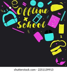 Vector  doodle illustration of school supplies.  Girly accessories.  Delicate school accessories