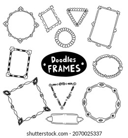 Vector Doodle Illustration Set. Black And White Decorative Frames. Hand-drawn Design Imitation.