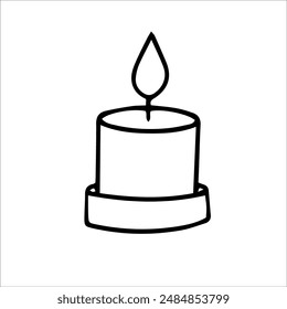 vector doodle illustration, small lit candle, outline drawing