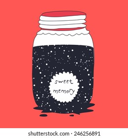 Vector doodle illustration with space in jam jar. Sweet memory. 
