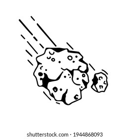 Dibujo vectorial de un meteorito espacial sobre un fondo blanco aislado.El dibujo es adecuado para una decoración de temática espacial, una pegatina o un elemento de fondo.