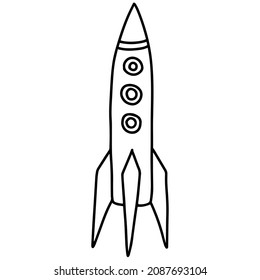 Vector doodle illustration of spaceship, rocket.