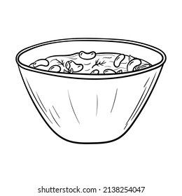 Vector doodle illustration of spicy mexican food. Bowl of bean soup isolated on white.