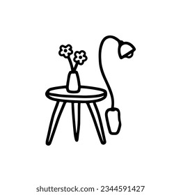 ilustración vectorial del doodle de la mesa y la lámpara