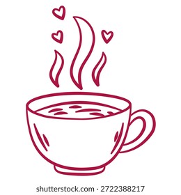 Vector doodle ilustración de taza de té. Me encanta el icono del café. Arte de línea dibujado a mano perfecto para cafetería, diseños de San Valentín