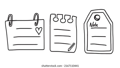 Vector doodle illustration of three frames, tags, sheets for records. Images for bullet magazines, notebooks, planning and scrapbooking