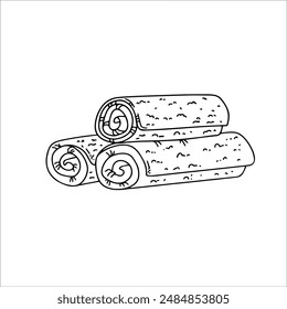 
vector doodle illustration, three towels rolled into a roll, outline drawing