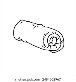 vector doodle illustration, towel rolled into a roll, outline drawing