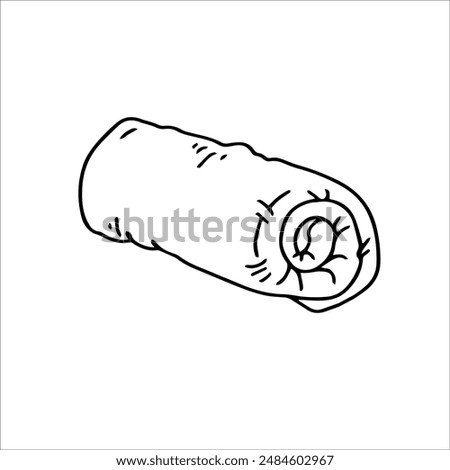 vector doodle illustration, towel rolled into a roll, outline drawing