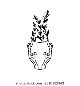 vector doodle illustration of a tree in a vase