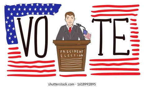 vector doodle illustration of united states president election. Greeting card, banner, website, promotion, social media story,  and advertisement.
