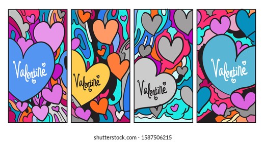 Vector doodle illustration valentine greeting card for social media story background

