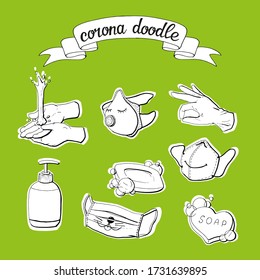 Schutz gegen Vector doodle-Illustrationsviren bleibt ruhig