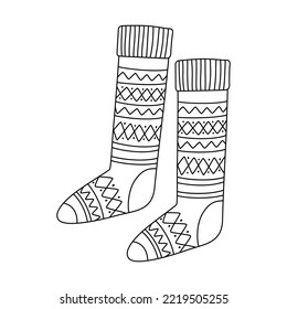 Vector doodle illustration of warm knitted socks, winter vector clipart