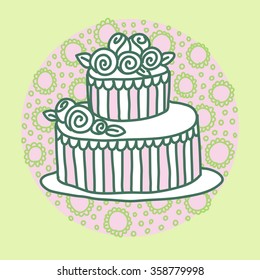 Vector doodle illustration of wedding cake. Just married.
