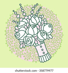 Vector Doodle Illustration Of Wedding Flowers. Bridal Bouquet. Just Married. 