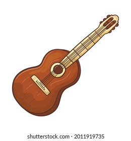 Vector doodle illustration of a wooden old cowboy guitar. An authentic musical instrument for country or wild west music.