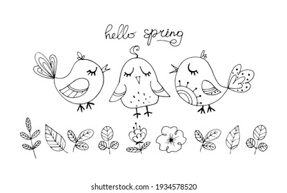 vector doodle illustration world bird day. cute birds hand drawn