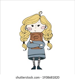 vector doodle illustration world book day. hand drawing book, girl reading book, cute character reading.