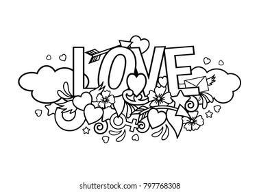 Vector doodle image about love. Happy valentine's day illustration