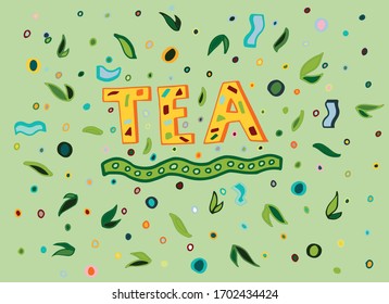 vectorial Doodle imagen de hojas e inscripciones de té