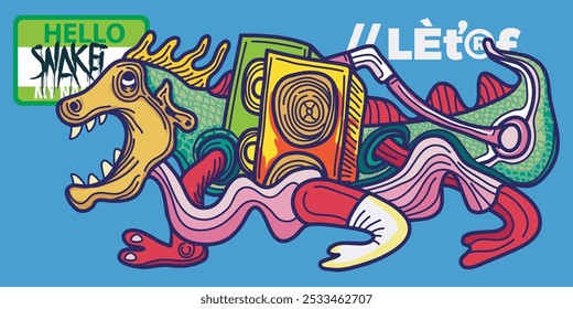 Vector doodle imaginativo animal y criatura