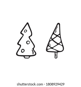 Vector doodle isolated illustration of decorated Christmas trees