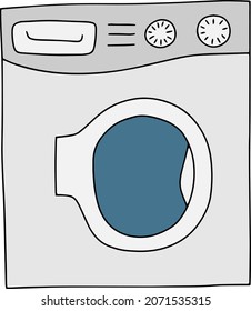 Vector doodle isolated illustration white washing mashine . Cleaning technology. Home laundry equipment