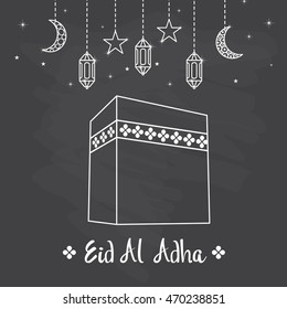 vector doodle kaaba and ornament lantern for greeting 