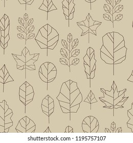 Vector doodle leaves pattern. Elements isolated on background, editable details. 