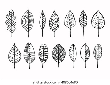 Vector doodle leaves set.