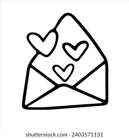 Vector doodle letter with hearts. Linear drawing for postcard, valentine's day, birthday, wedding
