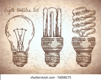 vector doodle light bulbs set