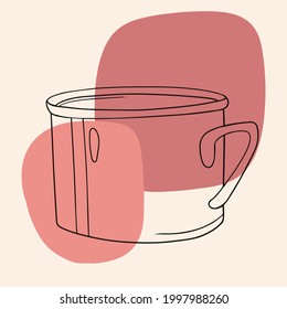Vector doodle line art outline cup on pink background