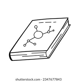 Vector doodle line book. Outline illustration isolated on white background. School textbook on chemistry