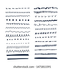 Vector Doodle Line Set With Sketch Scribble Decoration. Simple Brush Stroke Collection.