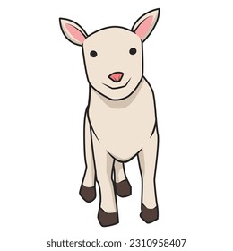 Vector doodle of a little white goat. Doodle animal character. Cute doodles for kids